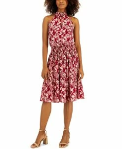 INC International Concepts Women's Botanical-Print Smocked-Waist Halter Dress, Created For Macy's