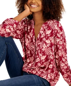 INC International Concepts Women's Botanical-Print Button-Up Long-Sleeve Shirt, Created For Macy's -Anne Klein Sales Store 22360947 fpx