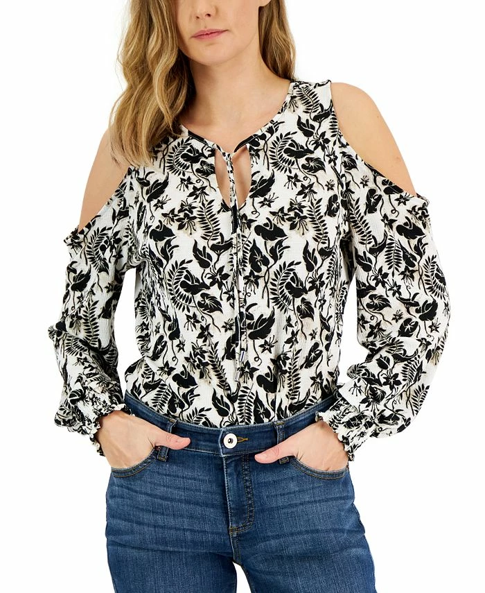 INC International Concepts Women's Printed Cold-Shoulder Top, Created For Macy's 1 INC International Concepts Women's Printed Cold-Shoulder Top, Created For Macy's