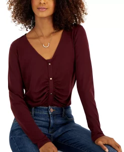 INC International Concepts Women's Ruched Button Detail Long-Sleeve Top, Created For Macy's -Anne Klein Sales Store 22361361 fpx