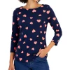 Charter Club Women's Cotton Heart Boat-Neck Top, Created For Macy's