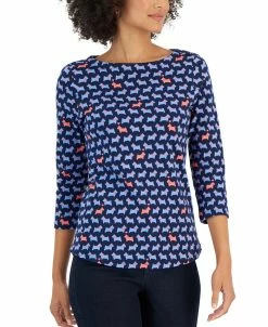 Charter Club Women's Cotton Scottie Boat-Neck Top, Created For Macy's