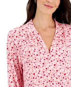 Charter Club Women's Heart V-Neck Pleated Top, Created For Macy's 7 Charter Club Women's Heart V-Neck Pleated Top, Created For Macy's -Anne Klein Sales Store 22361719 fpx