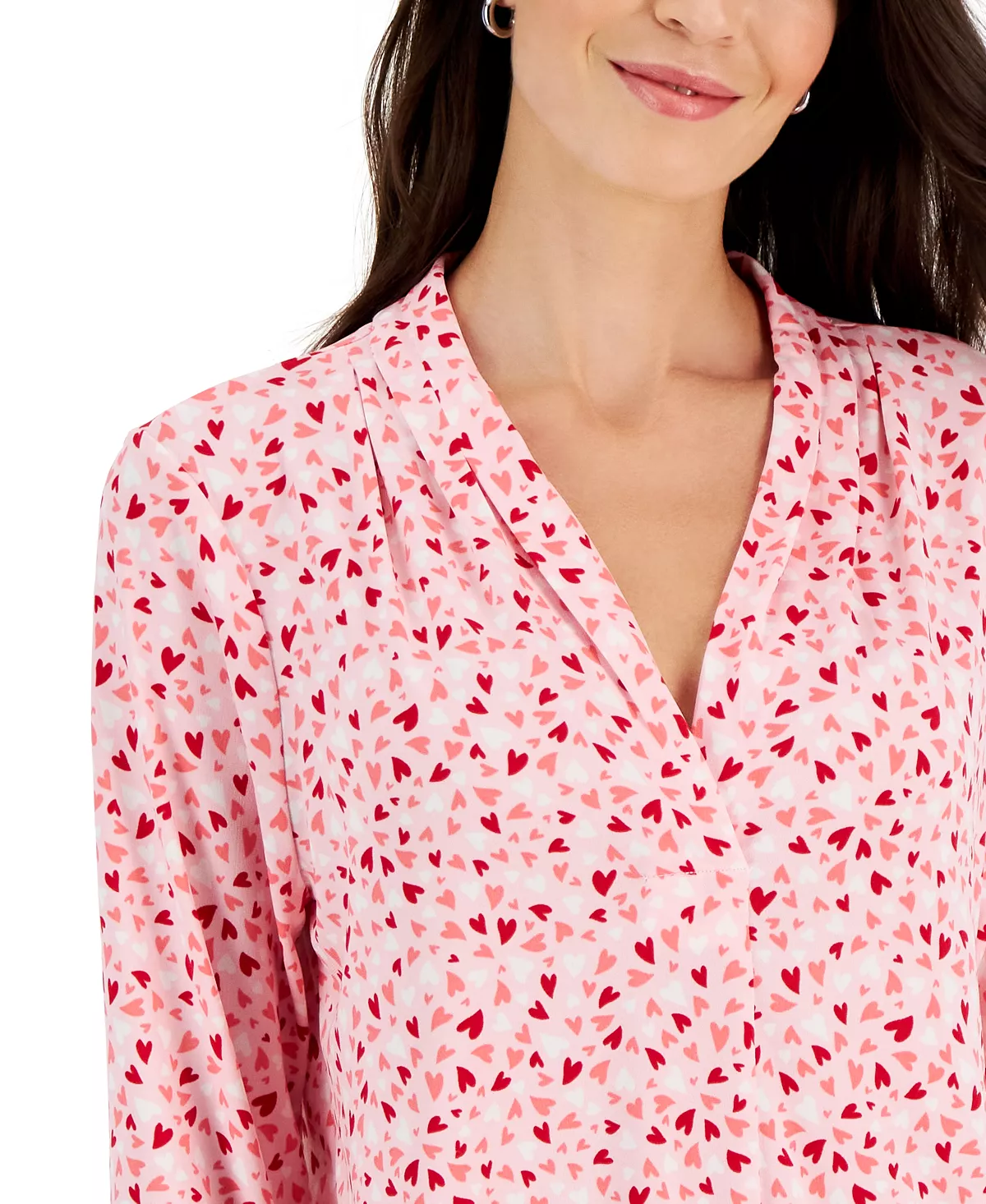 Charter Club Women's Heart V-Neck Pleated Top, Created For Macy's 3 Charter Club Women's Heart V-Neck Pleated Top, Created For Macy's - Image 3