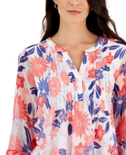 Charter Club Women's Garden Print Pintuck Top, Created For Macy's -Anne Klein Sales Store 22362042 fpx
