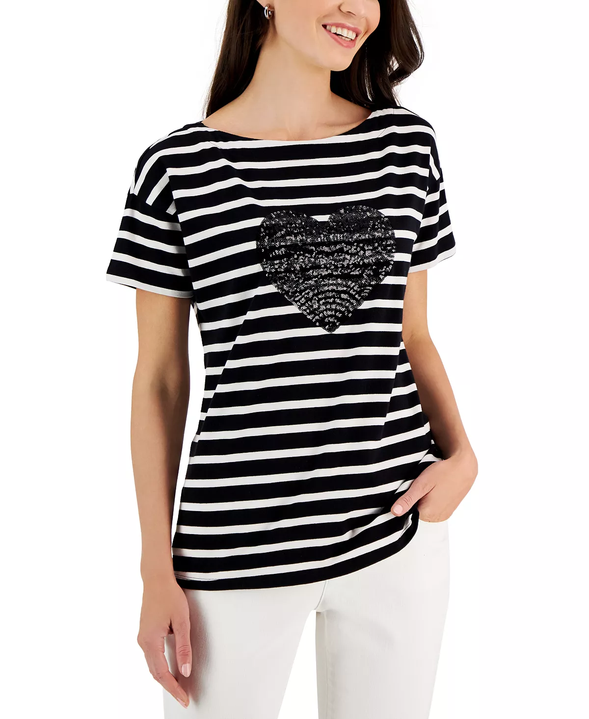 Charter Club Women's Striped Heart-Print Knit Top, Created For Macy's 2 Charter Club Women's Striped Heart-Print Knit Top, Created For Macy's - Image 2