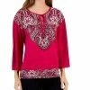 JM Collection Women's Printed Tie-Neck Top, Created For Macy's