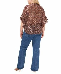 Vince Camuto Plus Size Printed Split-Neck Ruffle-Sleeve Blouse -Anne Klein Sales Store 22371036 fpx