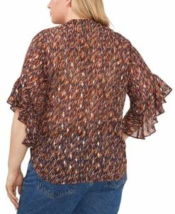 Vince Camuto Plus Size Printed Split-Neck Ruffle-Sleeve Blouse -Anne Klein Sales Store 22371037 fpx