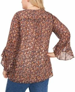 Vince Camuto Plus Size Printed Ruffle-Cuff 3/4-Sleeve Blouse -Anne Klein Sales Store 22371061 fpx
