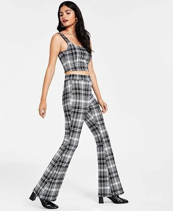 Bar III Women’s Plaid-Print Flare-Leg Pants, Created For Macy’s 3 Bar III Women’s Plaid-Print Flare-Leg Pants, Created For Macy’s - Image 3