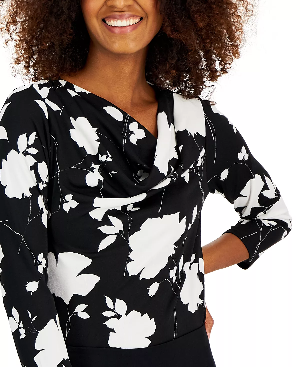 Alfani Women's Cowlneck 3/4-Sleeve Top, Created For Macy's 3 Alfani Women's Cowlneck 3/4-Sleeve Top, Created For Macy's - Image 3