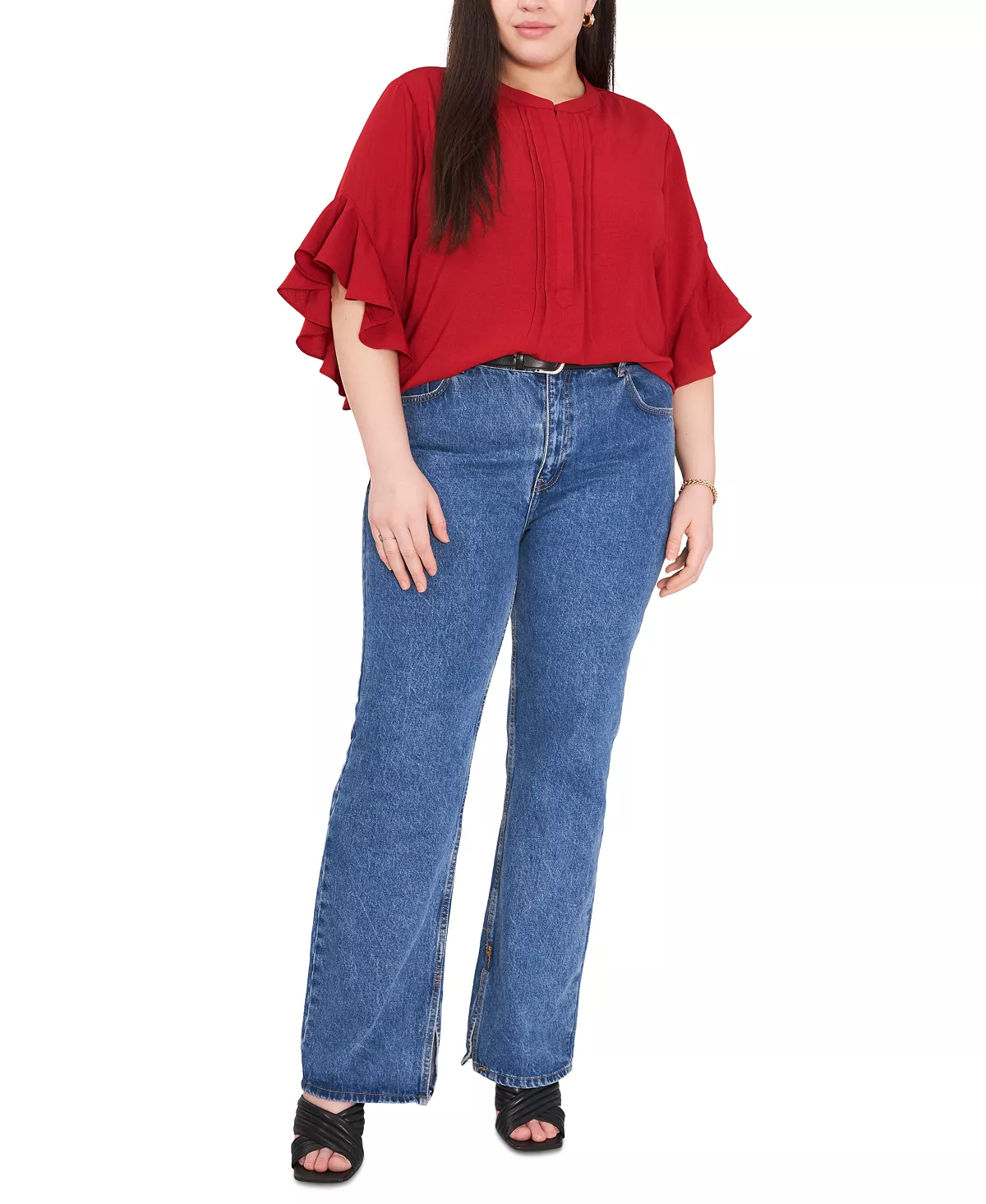 Vince Camuto Plus Size Ruffle Sleeve Henley Blouse 9 Vince Camuto Plus Size Ruffle Sleeve Henley Blouse - Image 9