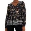 Style & Co Women's Printed V-Neck Peasant Top, Created For Macy's