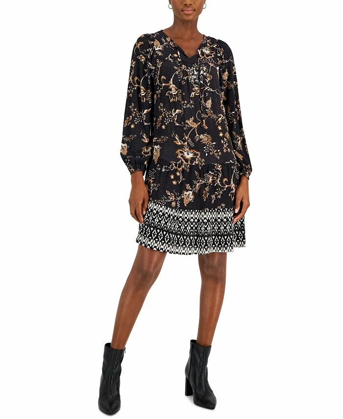 Style & Co Women's Printed V-Neck Peasant Dress, Created For Macy's 1 Style & Co Women's Printed V-Neck Peasant Dress, Created For Macy's