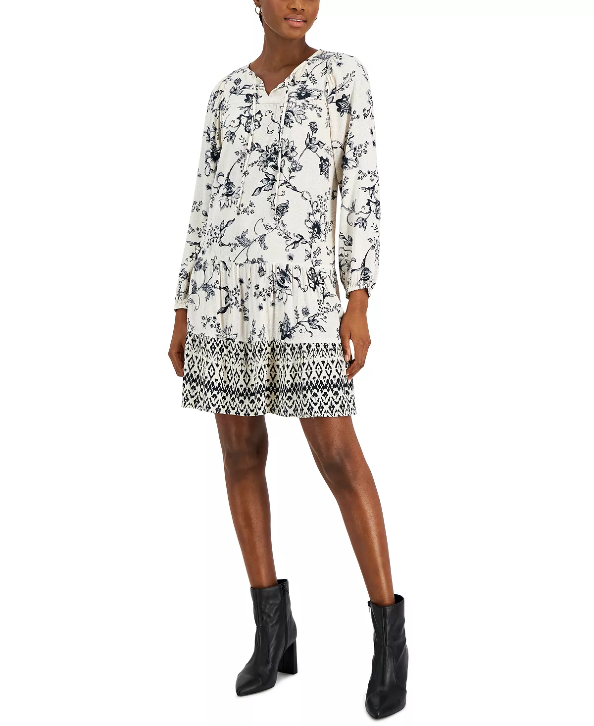 Style & Co Women's Printed V-Neck Peasant Dress, Created For Macy's 5 Style & Co Women's Printed V-Neck Peasant Dress, Created For Macy's - Image 5