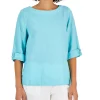 Charter Club Women's Linen Cuffed-Sleeve Top, Created For Macy's
