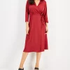 Alfani Women's Elbow Sleeve Satin Surplice Dress, Created For Macy's