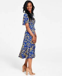 Kasper Printed Flutter-Sleeve Belted Dress -Anne Klein Sales Store 22406967 fpx