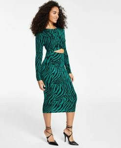 Bar III Women's Twisted Cutout Printed Midi Dress, Created For Macy's -Anne Klein Sales Store 22408136 fpx