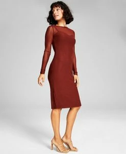 And Now This Women's Mesh Slip-Lined Long Sleeve Midi Dress -Anne Klein Sales Store 22408570 fpx