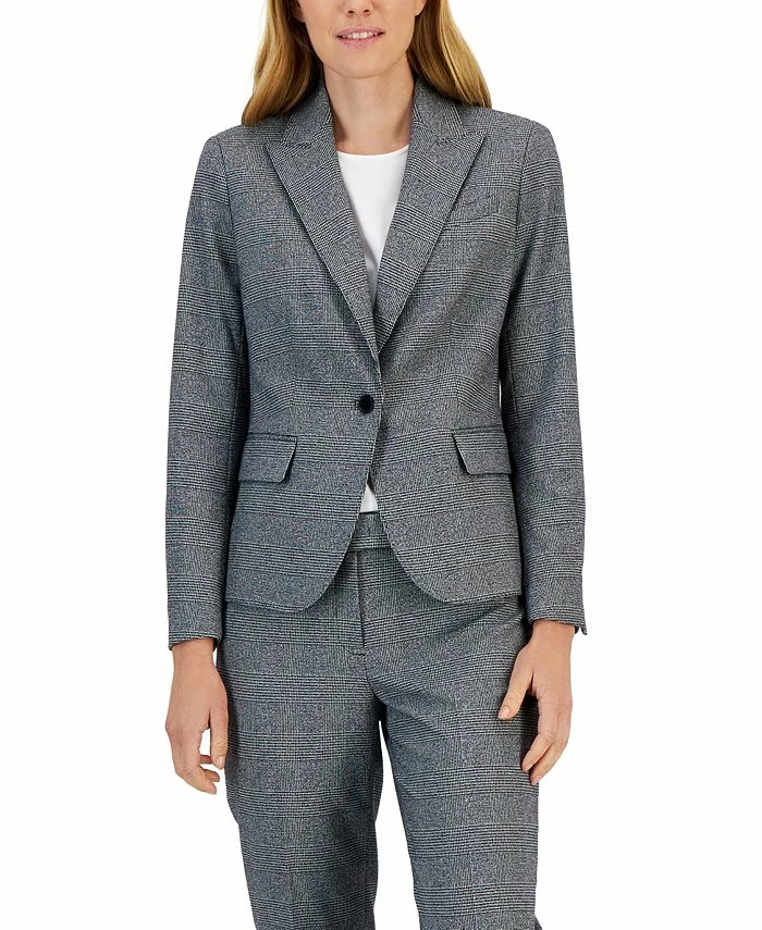 Anne Klein Women's Plaid One-Button Notch-Collar Pantsuit 4 Anne Klein Women's Plaid One-Button Notch-Collar Pantsuit - Image 4