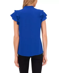 CeCe Women's Short Sleeve Pin-tuck Ruffled Button-up Blouse -Anne Klein Sales Store 22417115 fpx