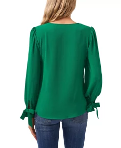 CeCe Women's Solid Long Sleeve V-Neck Tie-Cuff Blouse -Anne Klein Sales Store 22417131 fpx