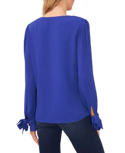 CeCe Women's Solid Long Sleeve V-Neck Tie-Cuff Blouse -Anne Klein Sales Store 22417201 fpx