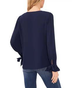 CeCe Women's Solid Long Sleeve V-Neck Tie-Cuff Blouse -Anne Klein Sales Store 22417261 fpx