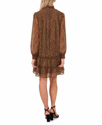 CeCe Women's Long Sleeve Smocked Leopard Dress 2 CeCe Women's Long Sleeve Smocked Leopard Dress - Image 2
