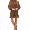 CeCe Women's Long Sleeve Smocked Leopard Dress