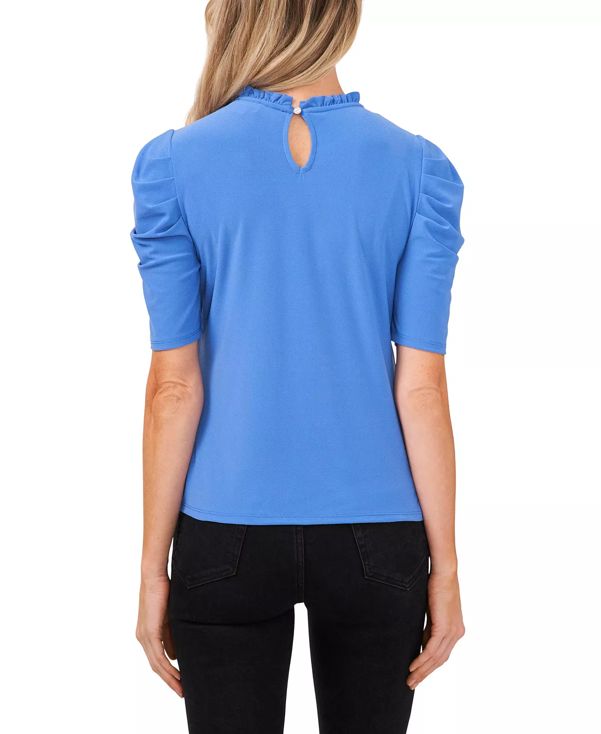 CeCe Women's Puff-Sleeve Ruffled-Neck Short Sleeve Knit Top 4 CeCe Women's Puff-Sleeve Ruffled-Neck Short Sleeve Knit Top - Image 4