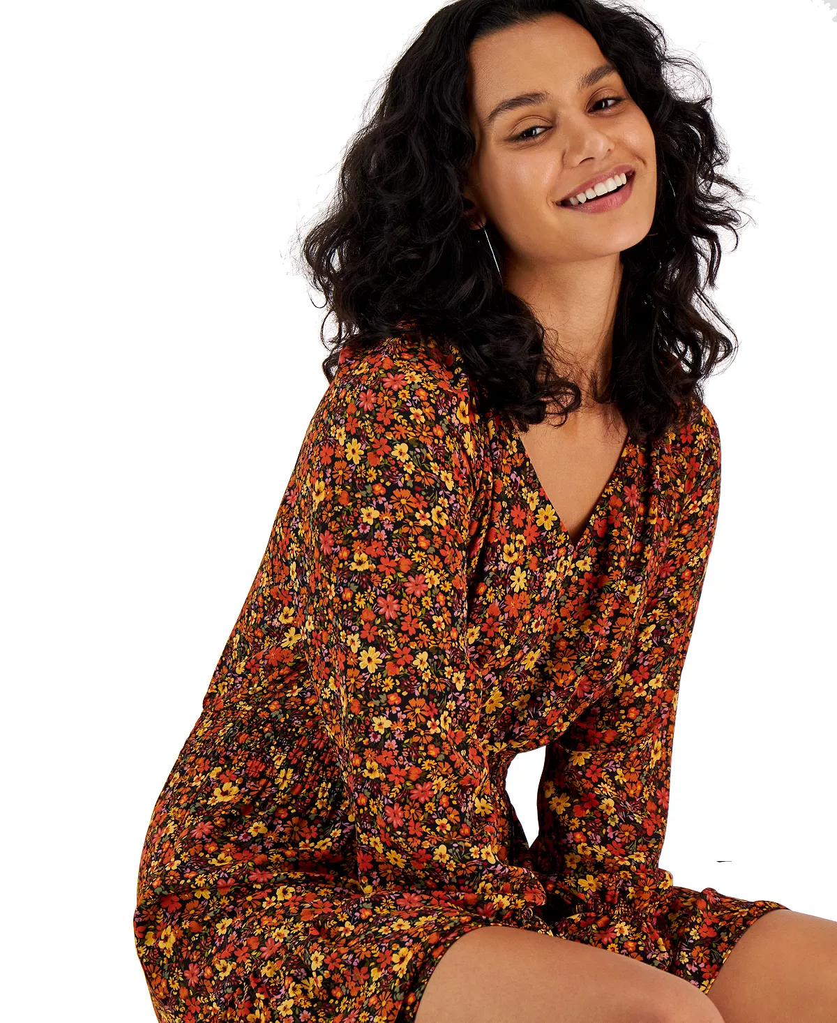 Bar III Women's Long-Sleeve V-Neck Ruffle-Hem Dress, Created For Macy's 4 Bar III Women's Long-Sleeve V-Neck Ruffle-Hem Dress, Created For Macy's - Image 4