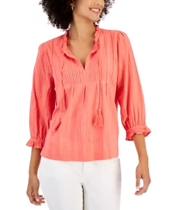 Charter Club Women's Tonal Metallic Peasant Top, Created For Macy's 9 Charter Club Women's Tonal Metallic Peasant Top, Created For Macy's -Anne Klein Sales Store 22427819 fpx