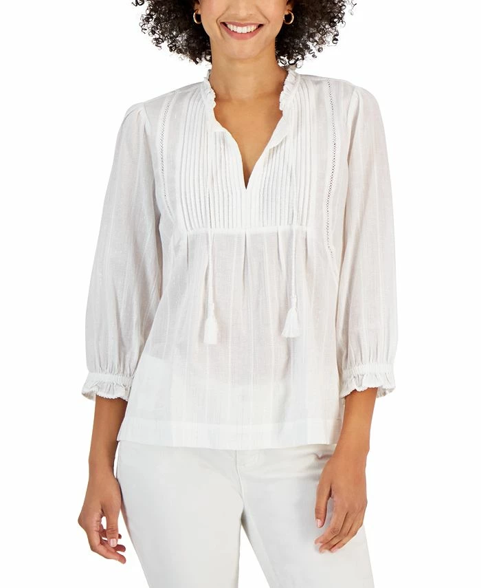 Charter Club Women's Tonal Metallic Peasant Top, Created For Macy's 1 Charter Club Women's Tonal Metallic Peasant Top, Created For Macy's