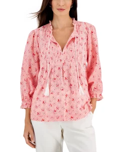 Charter Club Women's Floral Pleated-Yoke Peasant Top, Created For Macy's -Anne Klein Sales Store 22427828 fpx