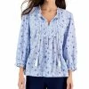 Charter Club Women's Floral Pleated-Yoke Peasant Top, Created For Macy's