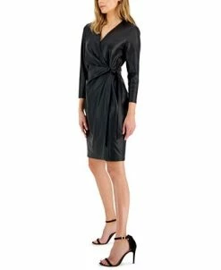 Anne Klein Women's Faux-Leather Classic Faux-Wrap Dress -Anne Klein Sales Store 22428184 fpx
