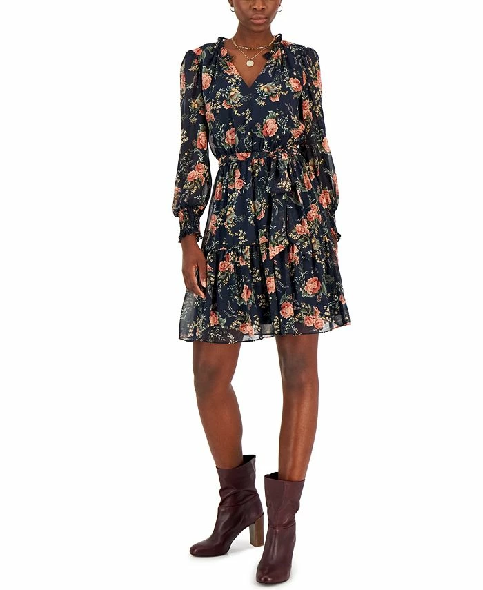 INC International Concepts Hiffon Printed Blouson-Sleeve Fit & Flare Dress, Created For Macy's 1 INC International Concepts Hiffon Printed Blouson-Sleeve Fit & Flare Dress, Created For Macy's