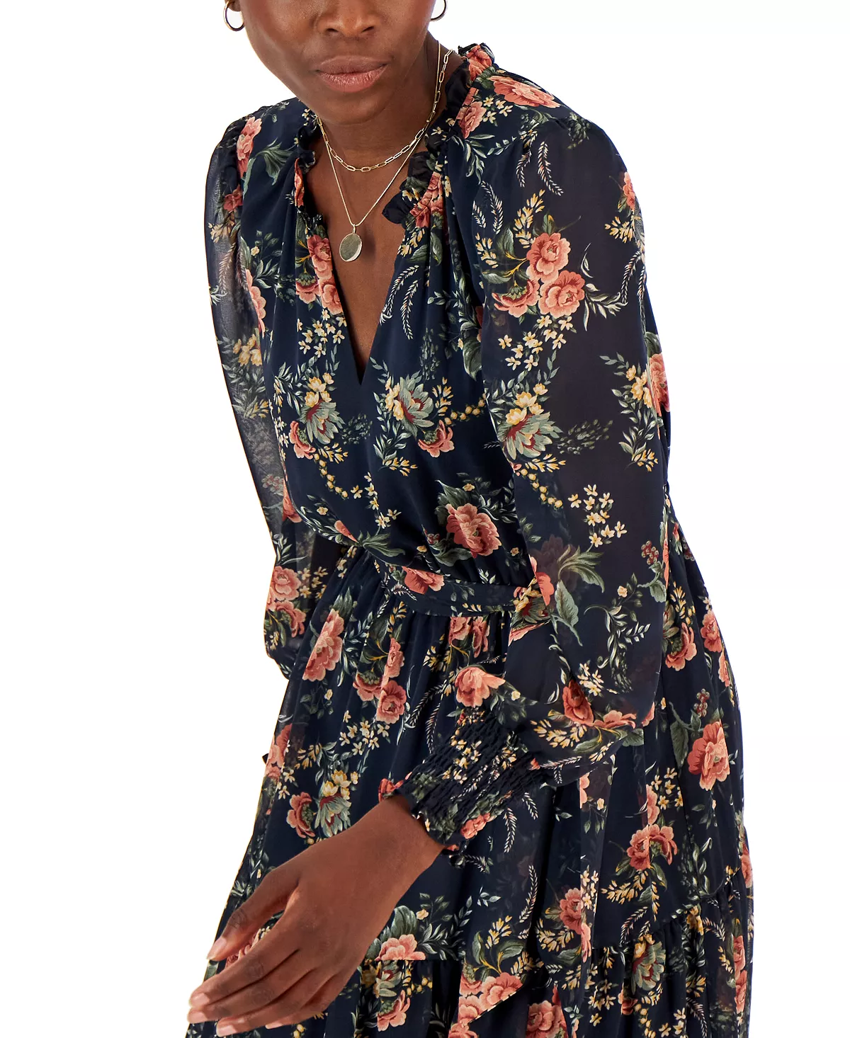 INC International Concepts Hiffon Printed Blouson-Sleeve Fit & Flare Dress, Created For Macy's 4 INC International Concepts Hiffon Printed Blouson-Sleeve Fit & Flare Dress, Created For Macy's - Image 4