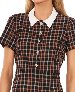 CeCe Women's Short Sleeve Rhinestone Button Dress -Anne Klein Sales Store 22477959 fpx