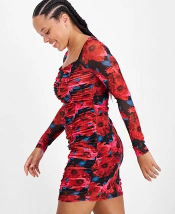 Bar III Women's Ruched Mesh Square-Neck Mini Dress, Created For Macy's 3 Bar III Women's Ruched Mesh Square-Neck Mini Dress, Created For Macy's - Image 3