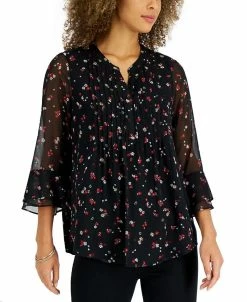 Charter Club Women's Pleated Bell-Sleeve Top, Created For Macy's