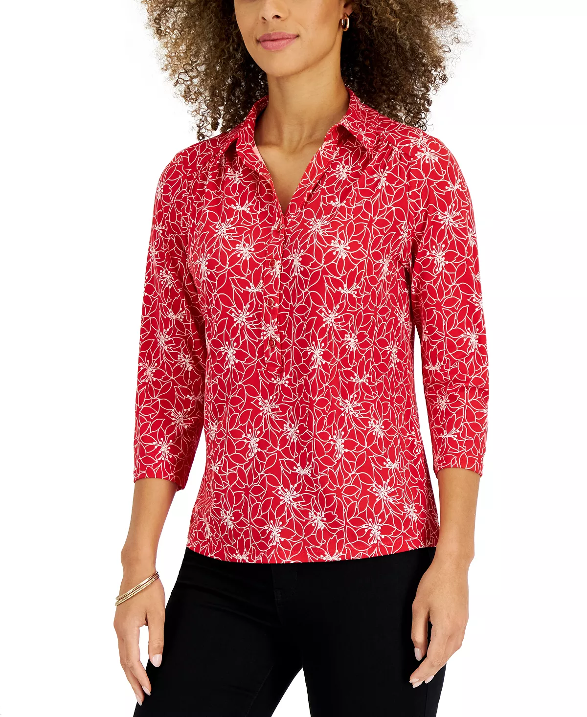 Charter Club Women's Delicate Petals Printed Polo, Created For Macy's 1 Charter Club Women's Delicate Petals Printed Polo, Created For Macy's
