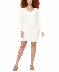 Black Tape Women's Long Sleeve V-Neck Cable-Knit Sweater Dress