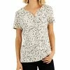 Karen Scott Women's Printed Relaxed Knit Henley Top, Created For Macy's