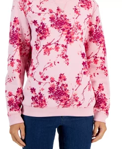 Karen Scott Women's Floral Fleece Sweatshirt, Created For Macy's -Anne Klein Sales Store 22514665 fpx