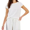 Style & Co Women's Crinkled Gauze Cap-Sleeve Top, Created For Macy's