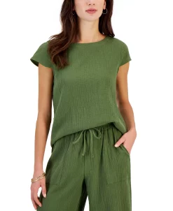 Style & Co Women's Crinkled Gauze Cap-Sleeve Top, Created For Macy's -Anne Klein Sales Store 22520701 fpx
